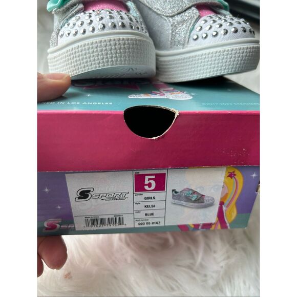 Skechers Toddler NEW Kelsi Sneakers Light Up - Aqua Blue/Gray size 5 - Picture 4 of 5